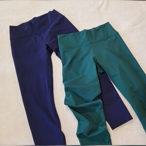 Fabletics Powerhold Lattice Back Leggings Set Of 2 Women's S Purple Green